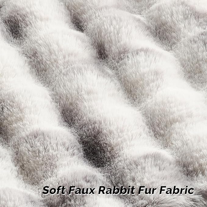 FUTEI Grey White Decorative Throw Pillow Covers 18x18 Inch Set of 2,Soft Fuzzy Faux Rabbit Fur Cushion Covers with Raised Texture,Neutral Boho Home Decor for Couch Bed Living Room