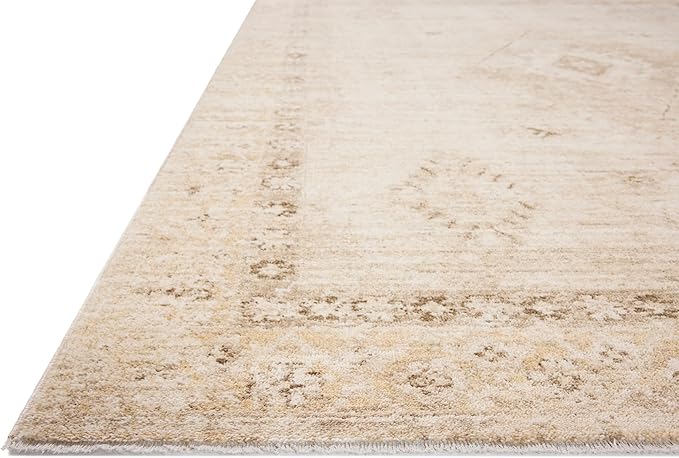 Loloi Chris Loves Julia Palma Collection PLM-06 Natural/Smoke 5'-3" x 7'-6" Fringe Area Rug Vintage Style Boho Living Room Bedroom Carpet