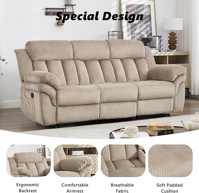 CANMOV Recliner Sofa Set, Oversize Power Lift Recliner Chair, Manual Loveseat and 3-Seat Sofa with Overstuffed Armrest for Living Room,Bedroom Furniture,Office,1+2+3 Seat Light Brown