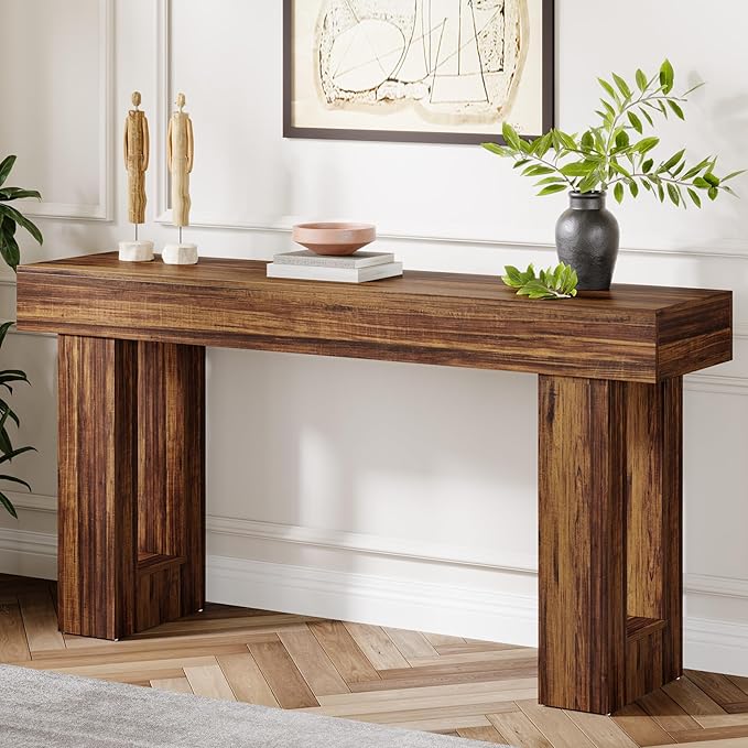 Tribesigns Farmhouse Console Table, 63-Inch Long Narrow Sofa Table Behind The Couch, Wooden Rectangular Entryway Table for Entrance, Hallway, Living Room, Rustic Brown (Rustic Brown)