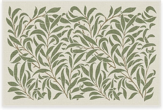 RUGGABLE x Morris & Co Washable Area Rug– Pure Willow Boughs Green 2x3, Stain-Resistant, Non-Slip –Small Machine Washable Rugs for Living Room, Bedroom, Hallway, Entryway & Bathroom–with Standard Pad