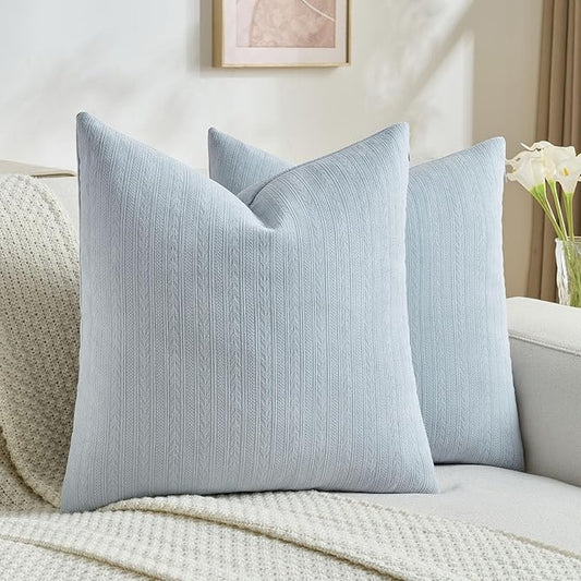 FUTEI Light Blue Decorative Throw Pillow Covers 24x24 Inch Set of 2,Soft Cozy Wheat Ear Striped Patterns European Cushion Cases,Modern Home Decor for Couch Bed Living Room