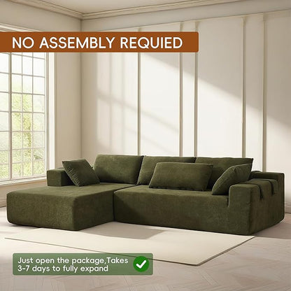 108" Modular Sectional Couch Sofa with L-Shape Chaise, Modern Cloud Comfy Sofa with Deep Seat, Upholstered Couches for Living Room Bedroom, No Assembly Required (Green Right Facing Chaise)
