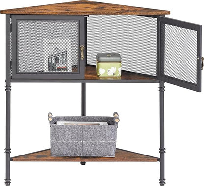 VECELO 3 Tier Corner Shelf,Corner Table with Mesh Door and Open-Shelf,Corner Cabinet Stand,Metal Frame Organizer Display Storage Shelves for Bedroom,Living Room,Kitchen,Bathroom