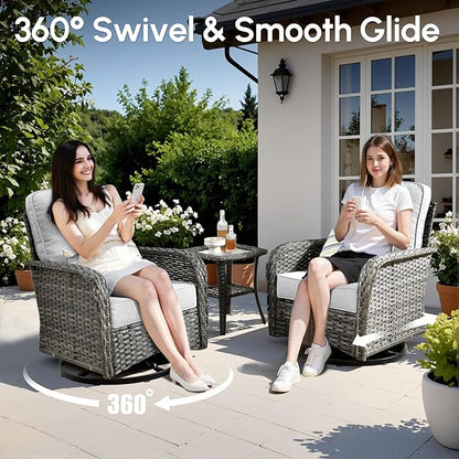 5 PCS Patio Outdoor Furniture Set with Swivel Rocking Chairs,All Weather Wicker Rattan Patio Seating Sofa and Chairs Set,Outdoor Conversaiton Sets for Deck Yard Prrch Garden Poolside,Grey
