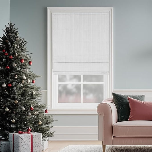 Madison Park Galen Cordless Roman Shade, 33"W x 64"H, Sheen White – Room Darkening, Thermal Insulated, Energy Efficient Window Blind with Subtle Sheen Basketweave Fabric for Privacy