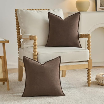 FUTEI Dark Coffee Chenille Throw Pillow Covers 26x26 Inch Set of 2,Edges Double-Stitched Euro Pillow Shams,Modern Home Decor for Couch Living Room