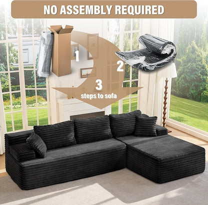 Hobestluk Modular Sectional Couch Sofa,96" Boneless Couches for Living Room, Memory Foam Sectional Couch with Oversized Chaise,L-Shape Couches (Black, Right Facing)