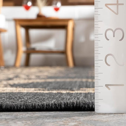nuLOOM 8' x 10' Outdoor Tribal Geometric Area Rug, Stain Resistant, Weather Resistant, High Traffic, Patio, Balcony, Outside, Ranya Dark Grey