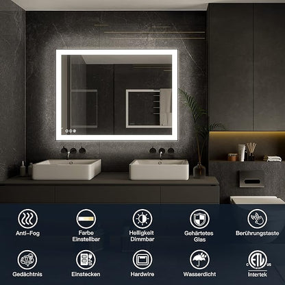 ISKM Framed LED Mirror for Bathroom 20"x28", Dimmable LED Bathroom Mirror with Lights, Anti-Fog, Front and Backlit Lighted Mirror 3-Colors, Shatterproof, Memory Function