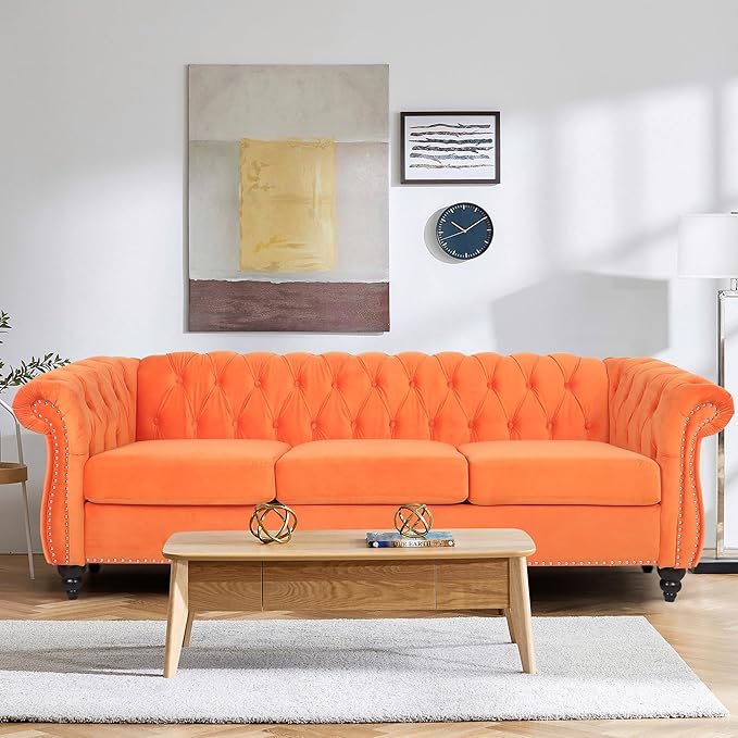 Living Room Velvet Sofa and Loveseat set, Mid Century Modern Upholstered Couch with Cushions, 2-Piece Home Sofa Furniture Sets, Comfy Tufted Chesterfield Couches for Living Room, Bedroom, Office