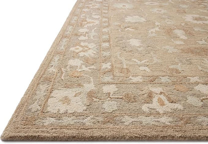 Loloi Chris Loves Julia Dorothea Collection DRT-02 Khaki/Dove 8'-6" x 11'-6" Area Rug Wool Neutral Floral Living Room Bedroom Carpet