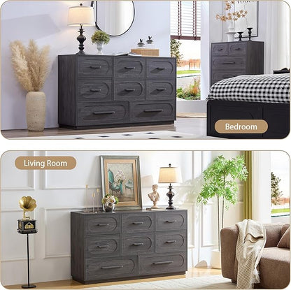 Modern 8 Drawer Dresser for Bedroom, 54" Wide Dressers & Chest of Drawers w/Solid Wood Handle, Wood Mid Century Closet Organizers and Storage Cabinet for Bedroom, Living Room, Hallway, Gray