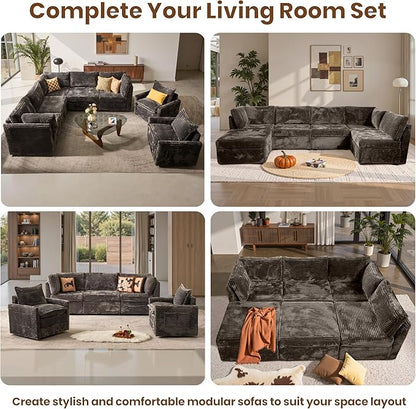130'' Modern Modular Sectional Sofa with Ottoman, 8 Pieces U Shaped Cloud Couch for Living Room, Oversized Deep Seat Convertible Sofa Set, Plush Corduroy Gray