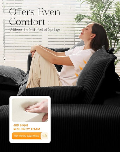137" Comfy Cloud Couch with U-Shape Chaise & Deep Seat, Modular Sectional Sofa in a Box, Boneless Upholstered Couches for Living Room, No Assembly Required (Soft Corduroy, Black)
