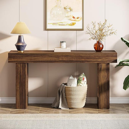 Tribesigns 63-Inch Long Console Table, Wooden Rectangular Sofa Table Behind The Couch, Farmhouse Entryway Table for Entrance, Hallway, Living Room (Rustic Brown)