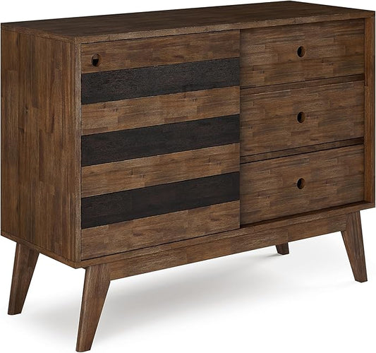 SIMPLIHOME Clarkson SOLID ACACIA WOOD 48 inch Wide Mid Century Medium Storage in Rustic Natural Aged Brown for the Living Room, Entryway and Family Room