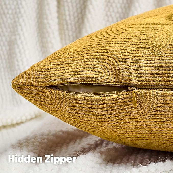 FUTEI Mustard Yellow Chenille Decorative Throw Pillow Covers 20x20 Inch Set of 2,Soft Cozy Striped Geometric Patterns Cushion Cases,Modern Home Decor for Couch Bed Living Room