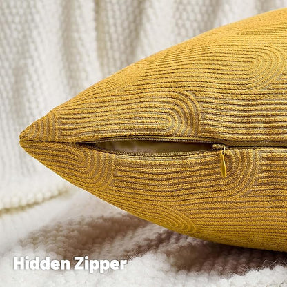 FUTEI Mustard Yellow Chenille Decorative Throw Pillow Covers 20x20 Inch Set of 2,Soft Cozy Striped Geometric Patterns Cushion Cases,Modern Home Decor for Couch Bed Living Room