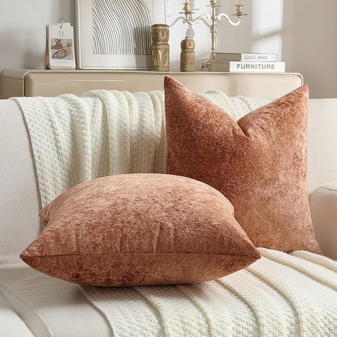 FUTEI Rust Flannel Throw Pillow Covers 22x22 Inch Set of 2,Soft Dimensional Textured Cushion Cases,Modern Home Decor for Couch Living Room