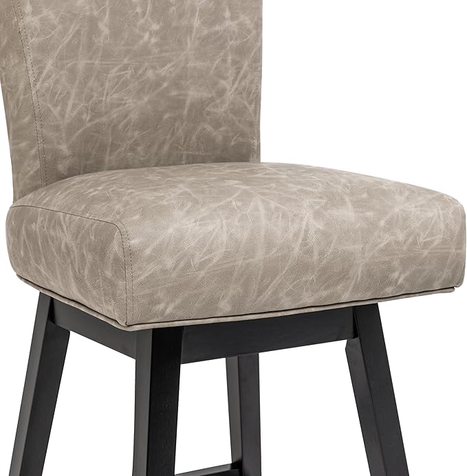 Bar Stools Set of 2, PU Leather Barstools, 26 Inch Upholstered Counter Stools with 15.7" High Back and Footrest, Swivel Counter Height Barstools for Kitchen Island Home Bar Greige