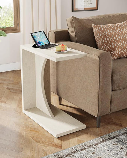Tribesigns C-Shaped End Table for Couch, Sofa Side Table, C Table for Small Space, Living Room, Bedroom (2, Beige)
