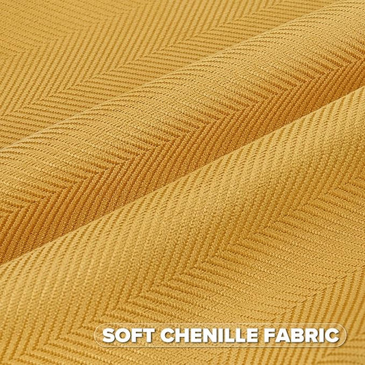 FUTEI Mustard Yellow Chenille Throw Pillow Covers 18x18 Inch Set of 2,Soft Wide Chevron Textured Cushion Case,Farmhouse Home Decor for Couch Bed Living Room