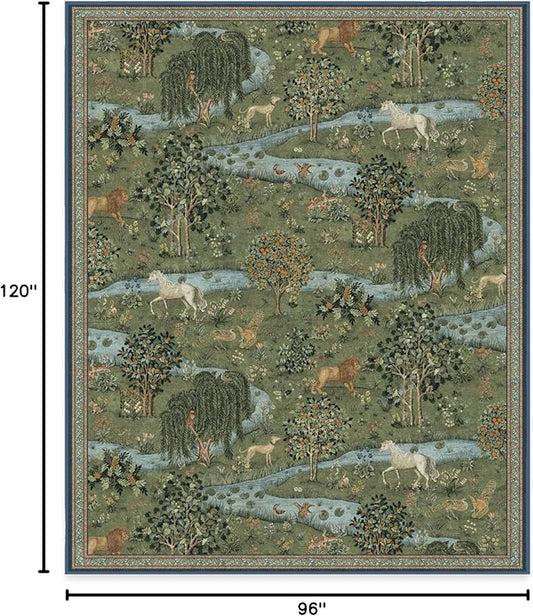 RUGGABLE x Morris & Co Washable Area Rug – Owl & Willow Green 8x10, Stain-Resistant, Non-Slip – Large Machine Washable Rugs for Living Room, Bedroom, Hallway, Entryway & Office–with Cushioned Pad