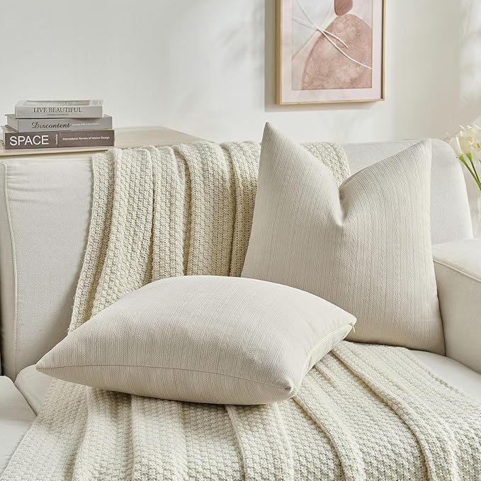 FUTEI Beige Decorative Throw Pillow Covers 12x20 Inch Set of 2,Soft Cozy Wheat Ear Striped Patterns Lumbar Pillow Cases,Modern Home Decor for Couch Bed Living Room
