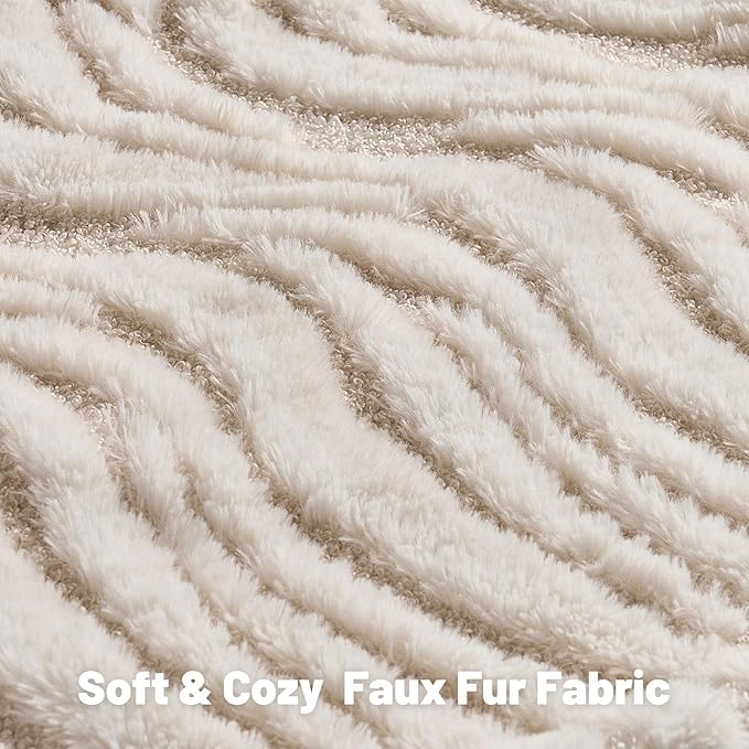 FUTEI Cream Decorative Throw Pillow Covers 18x18 Inch Set of 2,Soft Faux Fur Geometric Shapes Texture Cushion Case,Boho Home Decor for Couch Bed Living Room