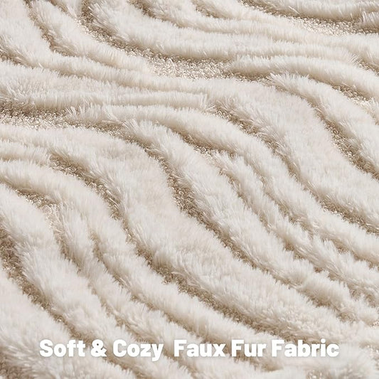FUTEI Cream Decorative Throw Pillow Covers 18x18 Inch Set of 2,Soft Faux Fur Geometric Shapes Texture Cushion Case,Boho Home Decor for Couch Bed Living Room