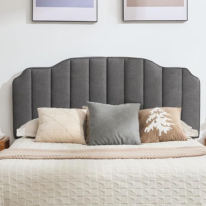 King Size Headboard Dark Gray Upholstered Headboard Adjustable Height&Width Linen Headboards Modern Vertical Channel Design Bed Head Board, Dark Gray