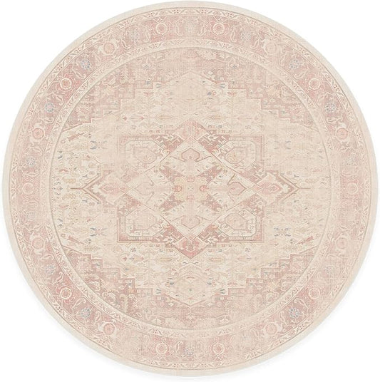 RUGGABLE Washable Area Rug – Kamran Soft Pink 6 ft Round, Stain-Resistant, Non-Slip – Medium Machine Washable Rugs for Living Room, Bedroom, Hallway, Entryway & Office–with Standard Pad