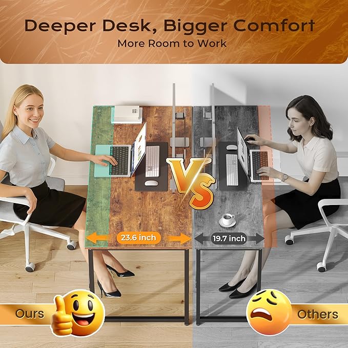 PRAISUN 40 X 24 Inch Computer Desk with Deeper Desktop, Gaming Office Writing Work Desk for Home Office, Study, Bedroom, Work from Home, Metal Frame, Rustic Brown
