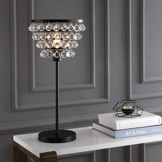 JONATHAN Y JYL9004A Buckingham 25" Crystal/Metal Table Lamp Modern Contemporary Bedside Desk Nightstand Lamp for Bedroom Living Room Office College Bookcase, Bronze