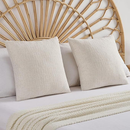 FUTEI Light Natural Decorative Throw Pillow Covers 18x18 Inch Set of 2,Soft Linen Slub Texture Cushion Case,Farmhouse Home Decor for Couch Bed Living Room