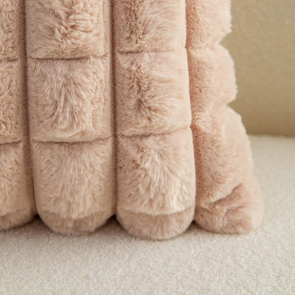 Neelvin Camel Faux Fur Cozy Soft Plaid Decorative Throw Pillow Covers 18x18 inch Set of 2,Velvet Pillowcase Cushion Case for Sofa Couch