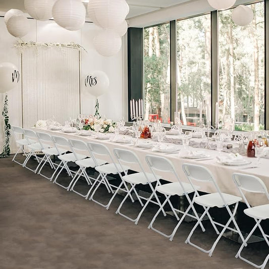 White Folding Chairs 10 Pack, Plastic Chairs for Outside,Portable Stackable Commercial Chairs with Steel Frame, Folding Chairs for Party Events Wedding Home Office Indoor Outdoor Chairs