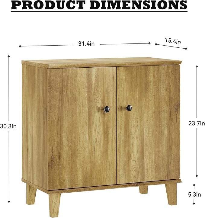 Modern Storage Cabinet 3 in 1 Buffet Storage with Wood Legs and Adjustable Shelf for Dinnig Room Living Room Entryway, Brown Oak