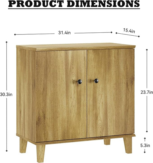Modern Storage Cabinet Buffet Storage with Wood Legs and Adjustable Shelf for Dinnig Room Living Room Entryway, Brown Oak