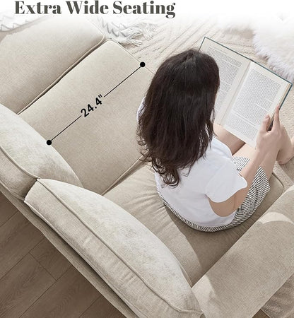 Kingfun 3 Seater Couch with Chair, Mid Century Modern Sofa Set with Rolled Arms and Deep Seats, Fluffy Comfort for Living Room, Apartment, Easy Assembly, Khaki