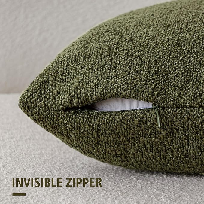 Foindtower Pack of 2 Modern Textured Boucle Throw Pillow Covers Accent Solid Decorative Pillow Cases Cozy Woven Couch Cushion Case for Chair Sofa Bedroom Living Room Home Decor 20x20 Inch Moss Green