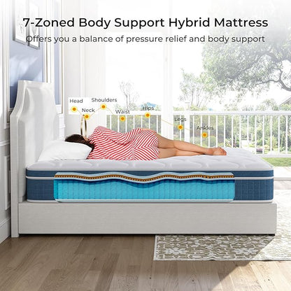koorlian Queen Mattress 10 Inch, Hybrid Queen Bed Mattress with Individual Pocket Springs and Pressure-Relieving Memory Foam, Breathable, Medium Firm Mattress in a Box Queen Size 80"x60"x10"