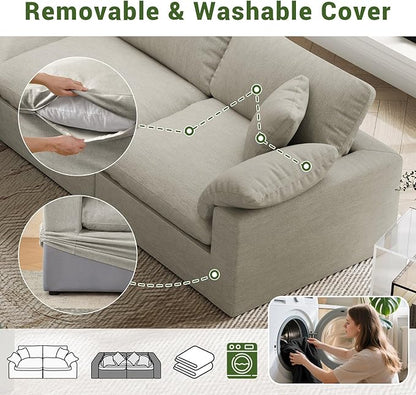 Oversize Cloud Modular Sectional Sofa,110.8" L Shape 3 Seaters with Chaise Down Filled Comfort Sofa Detachable Couch Cushion Covers for Living Room