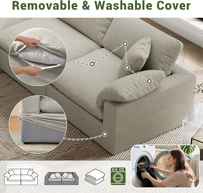 Cloud Modular Sectional Sofa,189.4" Down Filled Sofa 4 Seat with Chaise,Minimalist Sofa Cover Washable and Replaceable Couches for Living Room,Sectional Sofa Deep Seat