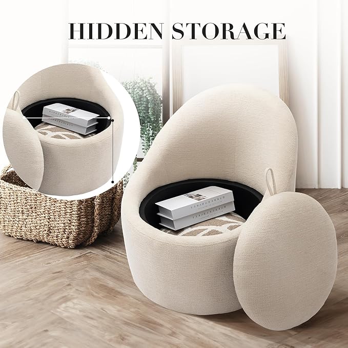 360° Swivel Accent Chair Set of 2, Mid-Century Modern Chair with Hidden Storge, Small Swivel Chair with Arms for Living Room/Office - Beige
