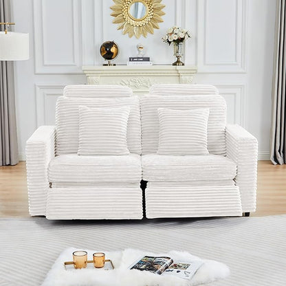 ORRD Power Reclining Sectional Sofa, Electric Loveseat Recliner with 2 Electric Footrest and Adjustable Headrest, Modern Plush Corduroy Fluffy Reclining Sectional with Deep Seat for Living Room-White