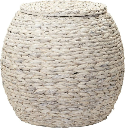 Household Essentials Handwoven Water Hyacinth Barrel Wicker Storage Basket Side Table, Cream Finish