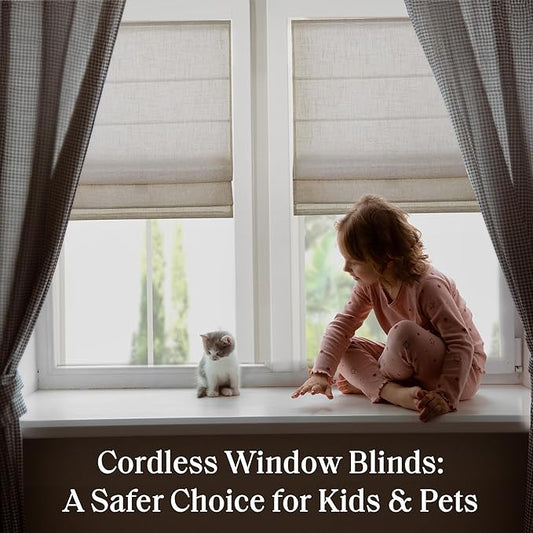 Madison Park Kyler Cordless Roman Shades - Single Panel, Lightweight Linen Blend Fabric, Natural Design, Easy Installation, Light Filtering Window Blind, Bedroom, Living Room Decor 34"W x 64"H Natural