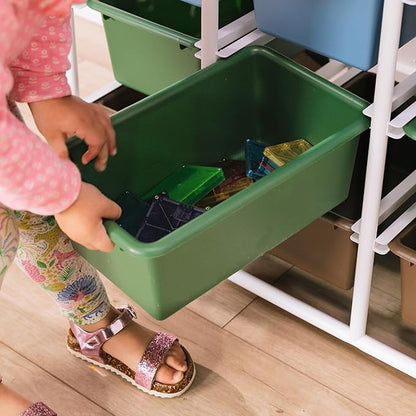 ECR4Kids 5-Tier Storage Rack with 15 Cubby Bins 5x3, Multipurpose Organization, Earthtone